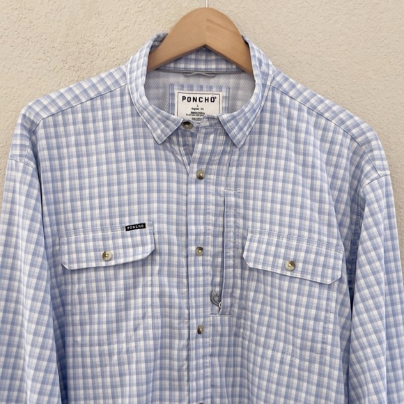 Poncho Original Shirt Mens Large Plaid Blue Outdoor Fishing Casual Utility Tech - Picture 6 of 12